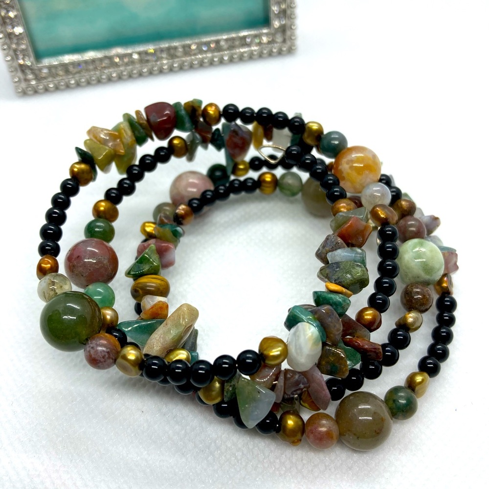 3/$30 Beautiful wrap bracelet with natural stones